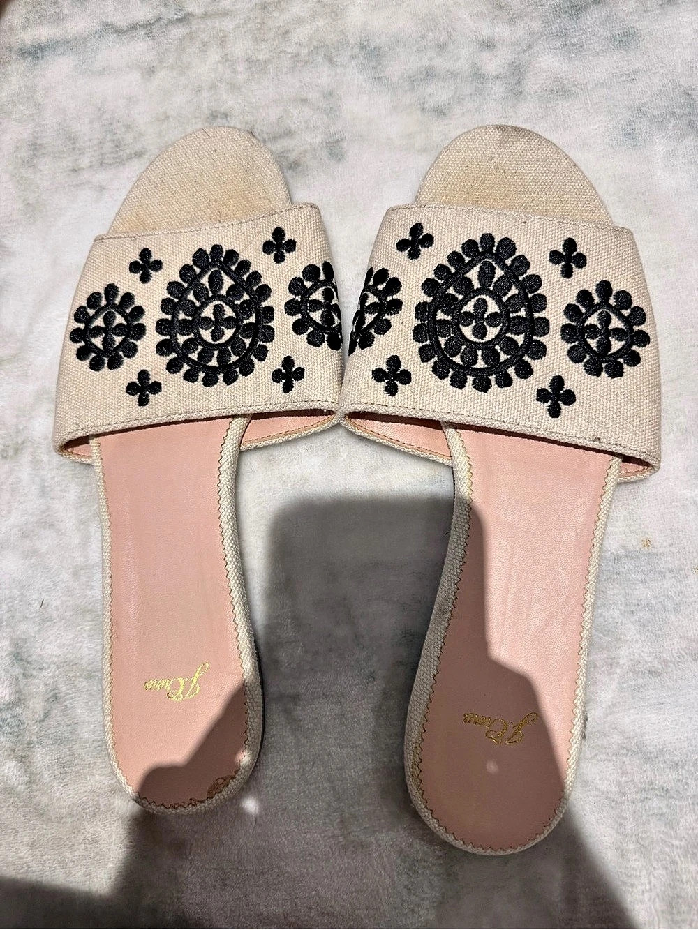 J.Crew Embroidered Cora Slide Sandals Cream & Black 11 M